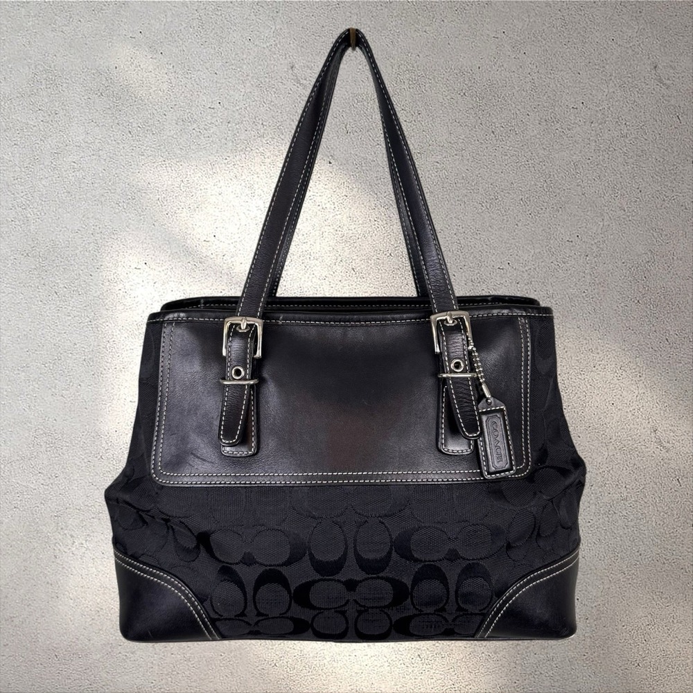 Vtg Y2K Coach Hampton Tote M8J-6892 Black Monogram C Jacquard Top Handle Bag